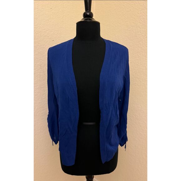 Chico's Royal Blue Cardigan Tie Gathered Sleeves - Sz 1 (M/8) - Picture 1 of 10